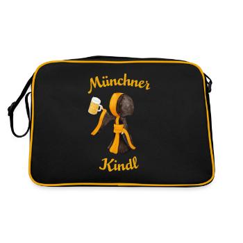Münchner Kindl mit Masskrug und Bier - Retro Tasche - Schwarz/Gold - Hinten