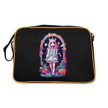 Gothic Kawaii Chibi Unicorn Anime eGirl Style - Retro Bag - black/gold - Back