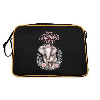 Mother's Love Elephant & Calf Floral Wreath - Retro Tasche - Schwarz/Gold - Hinten