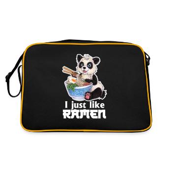 Niedlicher Großer Panda mit Ramen Nudeln Geschenk - Retro Tasche - Schwarz/Gold - Hinten