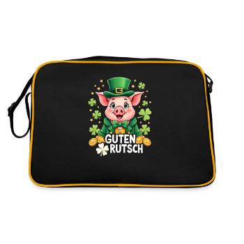 Guten Rutsch Silvester Neujahr Glücksschwein - Retro Tasche - Schwarz/Gold - Hinten