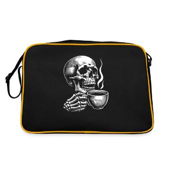 Skull mit Kaffeebecher Kaffee - Retro Tasche - Schwarz/Gold - Hinten