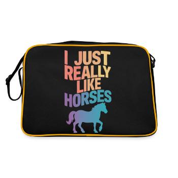 Pferd Pferde Reiten Pferdereiten Sprungreiten - Retro Tasche - Schwarz/Gold - Hinten