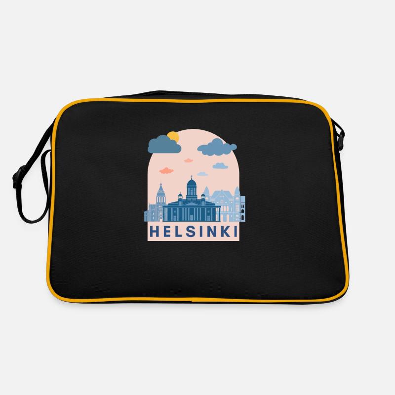 Finnland Helsinki Logo Design Europa Geschenk - Retro Tasche - Schwarz/Gold