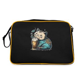 Happy cat with beer - Retro Bag - black/gold - Back