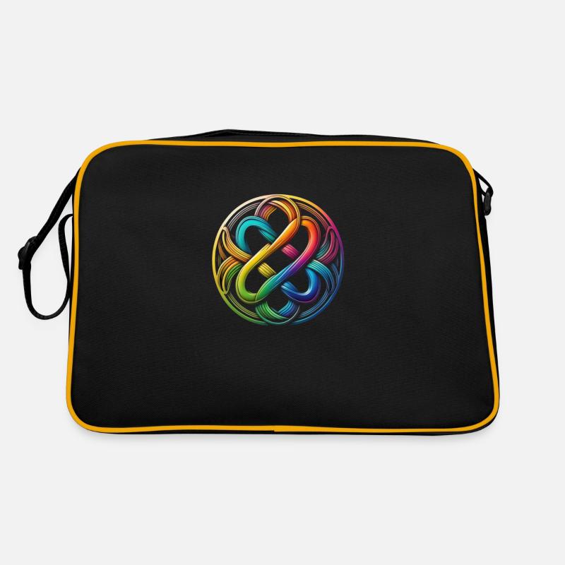 Ein keltischer Knoten in Regenbogen Farben - Retro Tasche - Schwarz/Gold