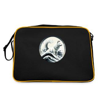 Schäferhund-Design auf einer japanischen Welle - Retro Tasche - Schwarz/Gold - Hinten