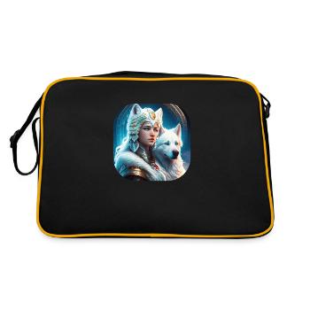futuristisches Design: Wikingerprinzessin mit Hund - Retro Tasche - Schwarz/Gold - Hinten