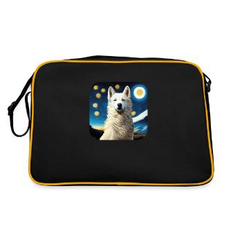 Meisterhaft gemalt: Weißer Schweizer Schäferhund - Retro Tasche - Schwarz/Gold - Hinten