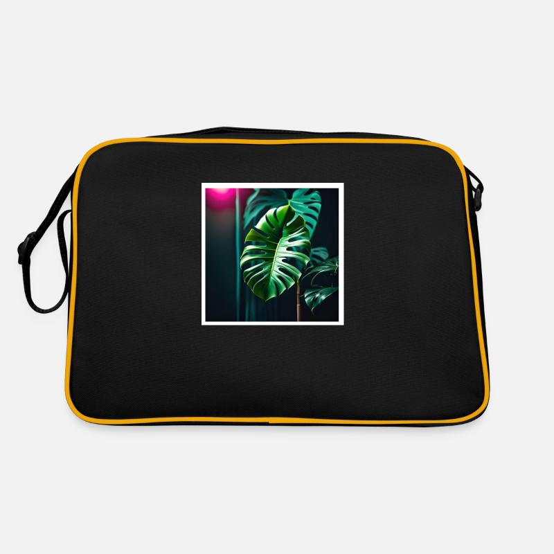 Monstera Leafs#2 - Retro Tasche - Schwarz/Gold