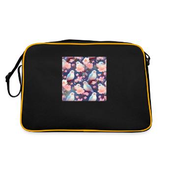 Oiseaux dans le cerisier en fleurs | Modèle sans couture - Sac Retro - noir/or - Dos