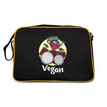 Schlagzeug Rettich Garten Salat Veganer Vegan - Retro Tasche - Schwarz/Gold - Hinten