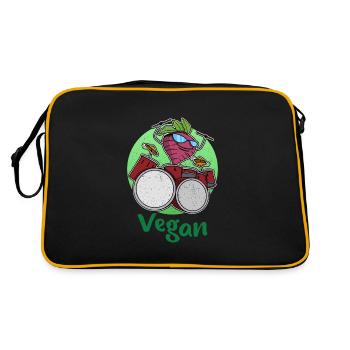 Schlagzeug Rettich Garten Salat Veganer Vegan - Retro Tasche - Schwarz/Gold - Hinten