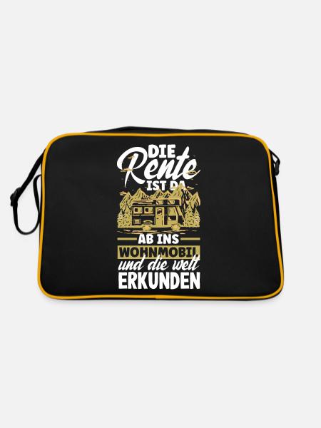 Die Rente ist da, ab ins Wohnmobil und die Welt - Retro Tasche - Schwarz/Gold - Hinten