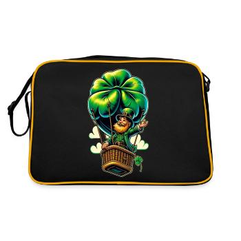 Ballonfahrender Leprechaun (Irischer Kobold) - Retro Tasche - Schwarz/Gold - Hinten