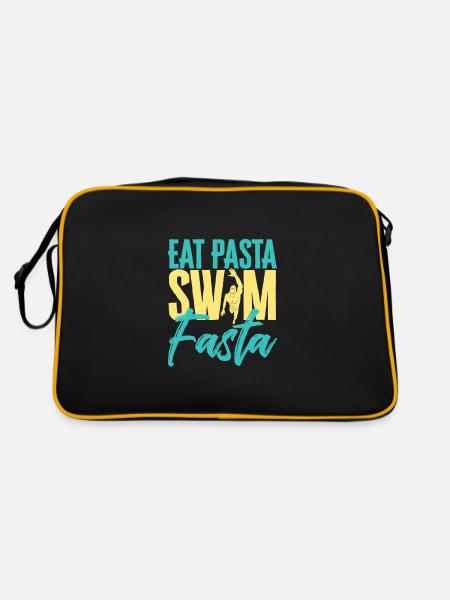Eat Pasta Swim Fasta Funny Swimming - Retro Tasche - Schwarz/Gold