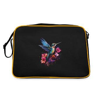 Hummingbird Floral Bird Artwork - Retro Bag - black/gold - Back