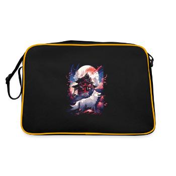 Japanisch Wolf Wölfe Manga Tokyo Kirschblüten - Retro Tasche - Schwarz/Gold - Hinten