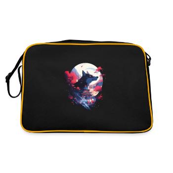 Japanisch Wolf Wölfe Manga Tokyo Kirschblüten - Retro Tasche - Schwarz/Gold - Hinten