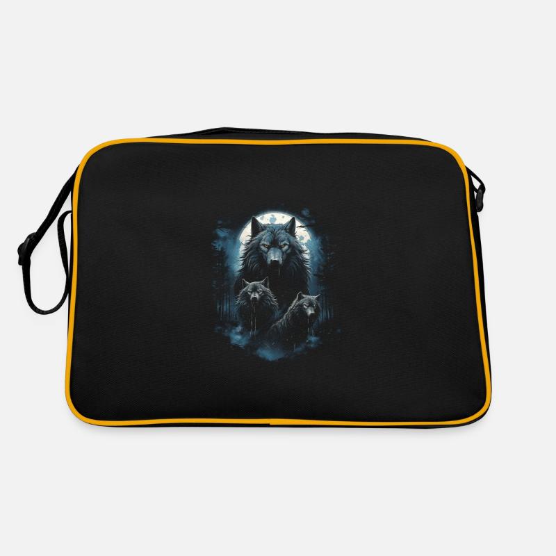 Dunkle Kunst Wolf Wald Mythisch - Retro Tasche - Schwarz/Gold