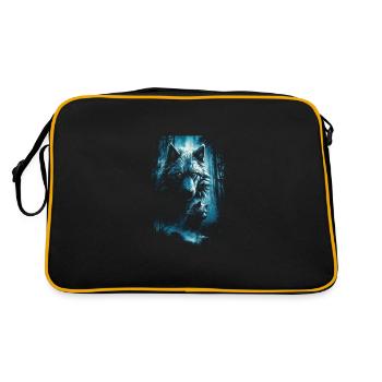 Dunkle Kunst Wolf Wald Mythisch - Retro Tasche - Schwarz/Gold - Hinten