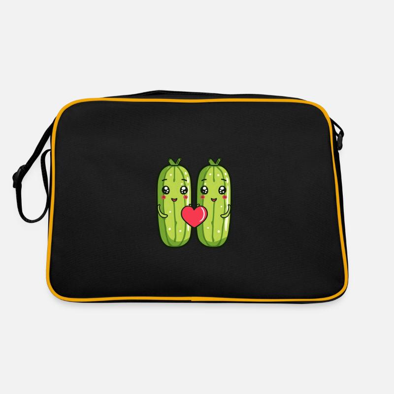 Gurke Paar Liebe Herz Comic - Retro Tasche - Schwarz/Gold