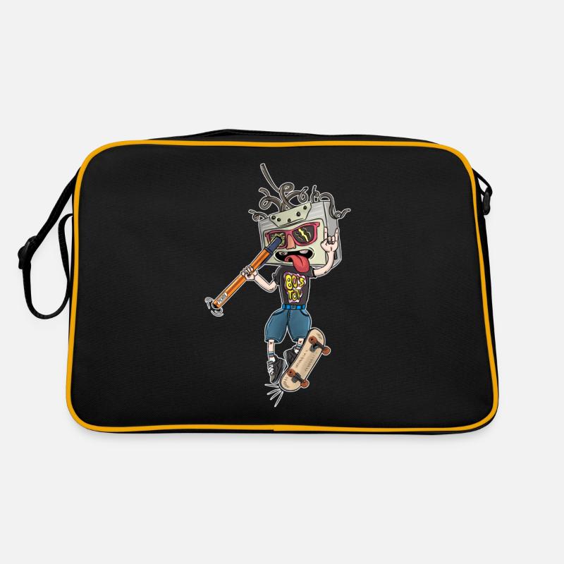 Kassette Weiß 80's TOP - Retro Tasche - Schwarz/Gold