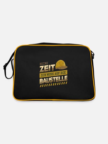 Keine Zeit... Muss auf die Baustelle - Baumeister - Retro Tasche - Schwarz/Gold - Hinten
