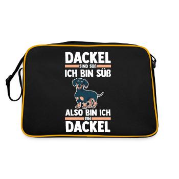 Hund Dackel - Retro Tasche - Schwarz/Gold - Hinten