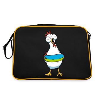 Huhn Hühner Schwimmring Seenot Schwimmer - Retro Tasche - Schwarz/Gold - Hinten