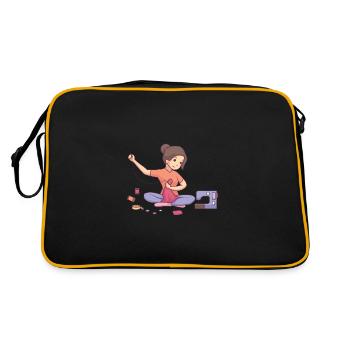 Vintage sewing machine steppe design - Retro Bag - black/gold - Back