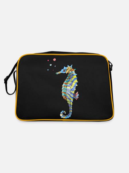 Seepferdchen - Retro Tasche - Schwarz/Gold - Hinten