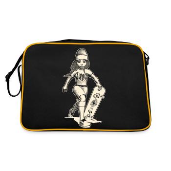 Fille qui court avec skateboard et œil qui voit tout. - Sac Retro - noir/or - Dos