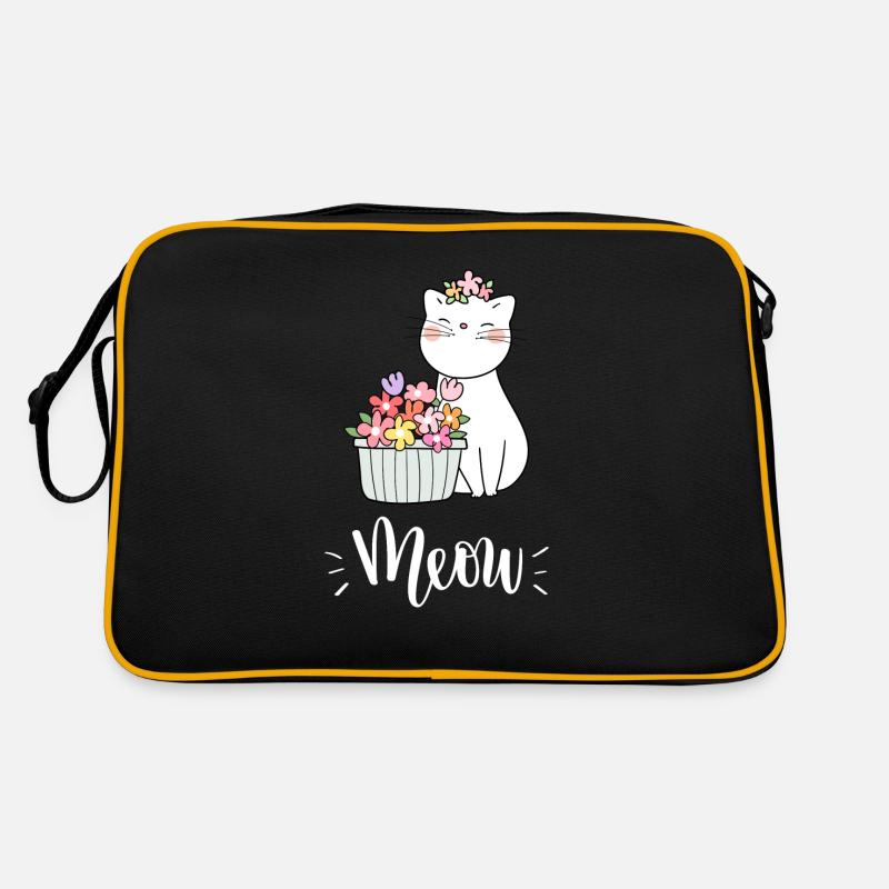 Chat mignon Kawaii drôle avec des fleurs disant miaulement Sac Retro