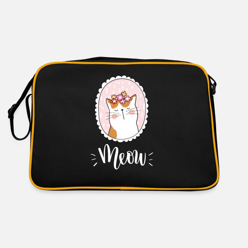 Chat mignon Kawaii drôle avec des fleurs disant miaulement Sac Retro