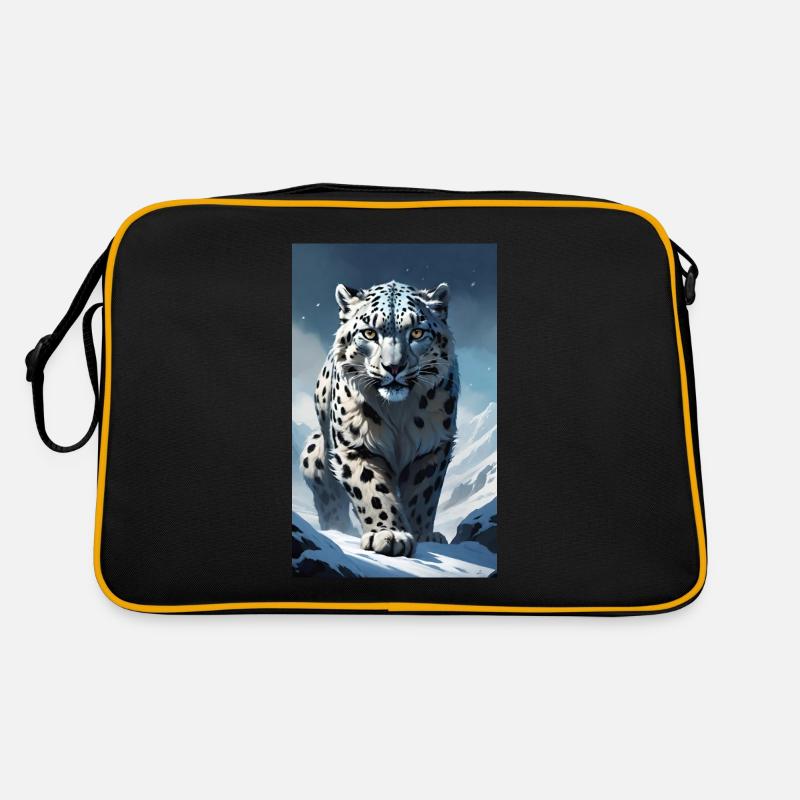 Schneeleopard | Leopard | Raubtier - Retro Tasche - Schwarz/Gold