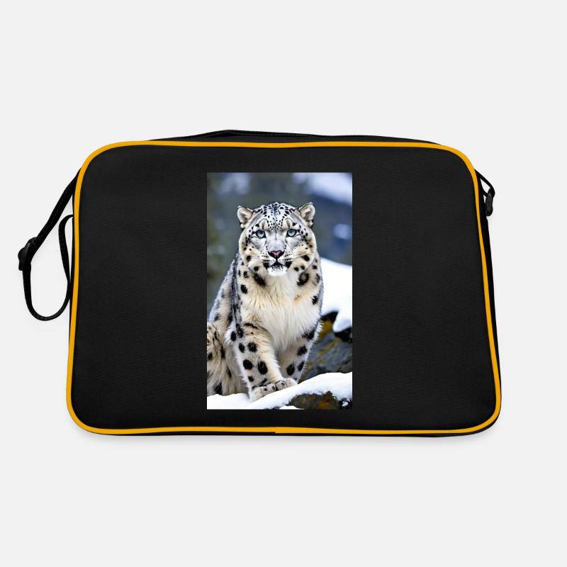 Schneeleopard | Leopard | Raubtier - Retro Tasche - Schwarz/Gold