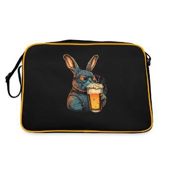 Cooler Hase mit Bier - Retro Tasche - Schwarz/Gold - Hinten