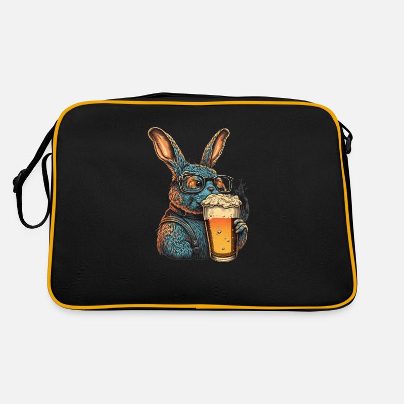 Cooler Hase mit Bier Retro Tasche