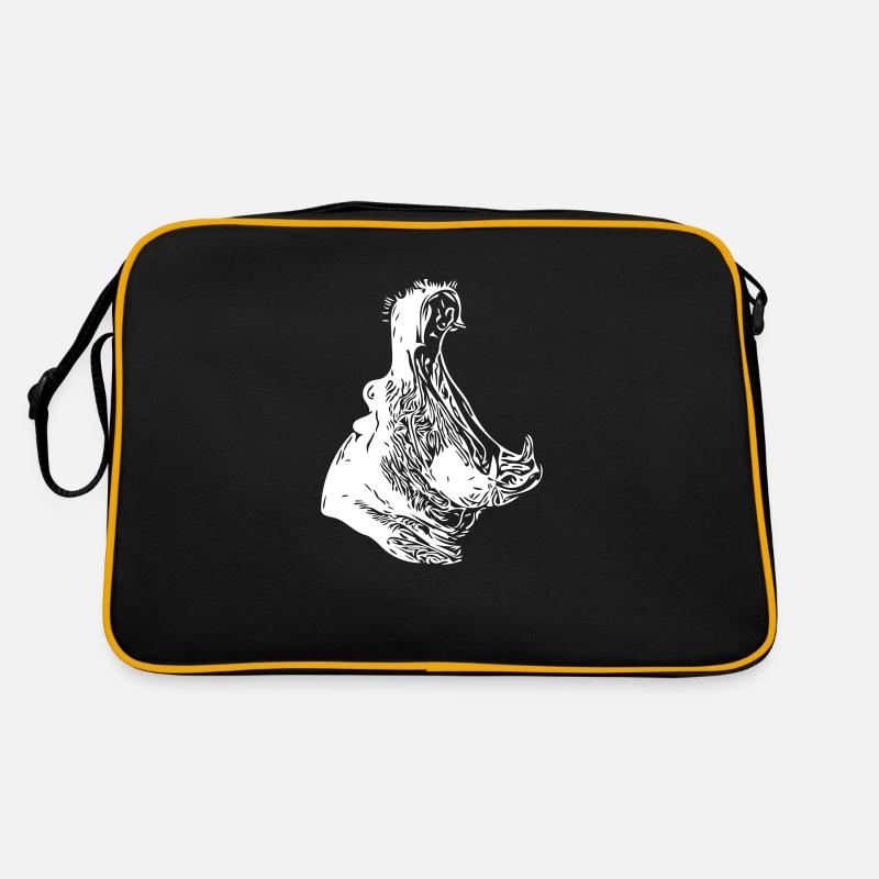 Gähnender Nilpferd Kopf - Retro Tasche - Schwarz/Gold