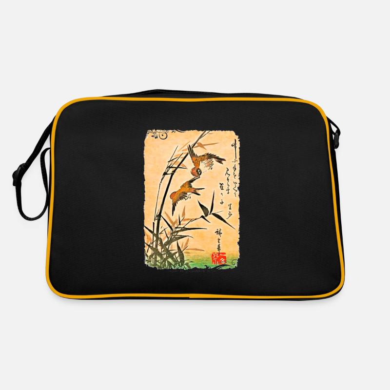 Utagawa Hiroshige Spatzen und Bambus - Retro Tasche - Schwarz/Gold