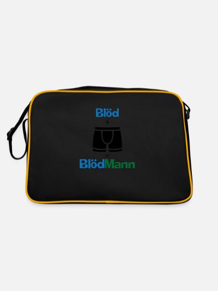 Blödmann Mann Idiot Geschenk provokant Spruch Idee - Retro Tasche - Schwarz/Gold - Hinten