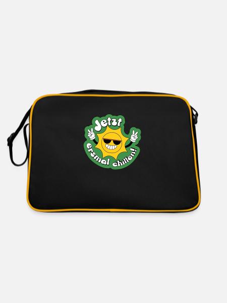Jetzt erstmal chillen, Urlaub, Endlich Urlaub - Retro Tasche - Schwarz/Gold - Hinten