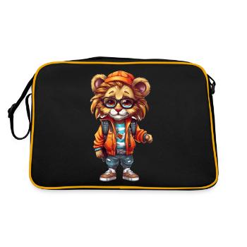 Cute Lion Cartoon - Retro Bag - black/gold - Back