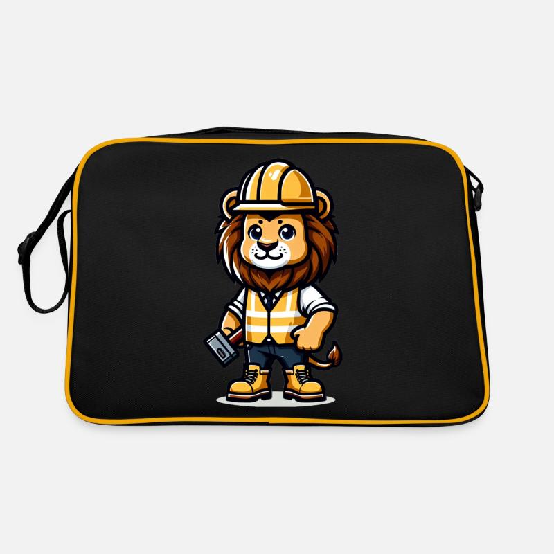 Cute Lion Construction Worker Retro Tasche