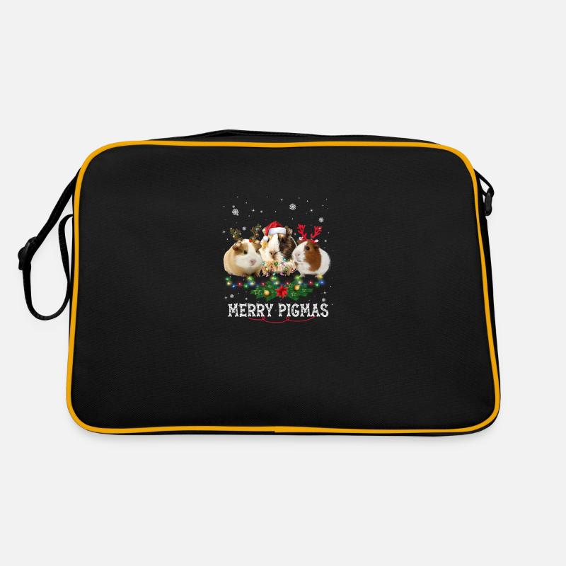 Three Guinea Pig Christmas Lights Santa Hat Elf Gi Retro Tasche