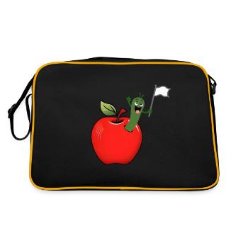 Apple with worm and white banner - Retro Bag - black/gold - Back