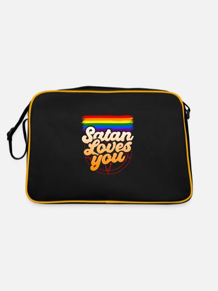 Satan Loves You Lgbtq Lgbt Gay Pride Rainbow - Retro Bag - black/gold - Back