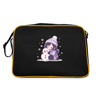 Süßer Weihnachts Schneemann Mädchen Winter-Design - Retro Tasche - Schwarz/Gold - Hinten