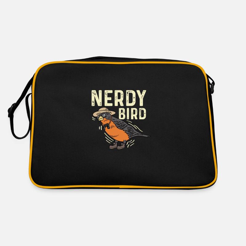 Nerdiger Vogel Smart und Nerd Geschenk - Retro Tasche - Schwarz/Gold